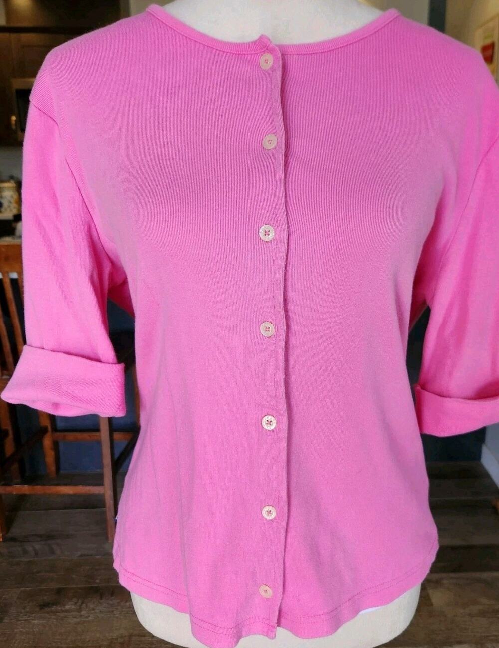 Vintage Y2K Lauren Ralph Lauren 100% Cotton Knit Sweater Pink Cardigan
